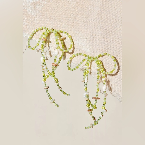 NEW Free People Say You Love Me Bow Dangle Earrings ~ Sage Green - Picture 3 of 5